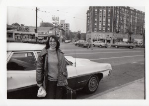 Carol with the same Pontiac station wagon, 1974